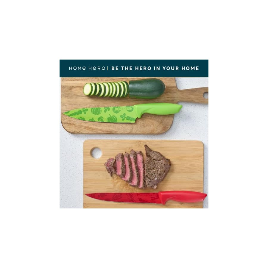 Home-Hero-Rainbow-Knife-Set-Kitchen-Knife-Set-11-pcs-Knives-Set-for-Kitchen-Kitchen-Knife-Sets-Knife-with-Sheath-Butcher-Knife-Set-Colorful-Knife-Set-Cooking-Knife-Set-Cutting-Knifes-Set Home Hero Kitchen Knife Set with Sheath Covers - High Carbon Stainless Steel Kitchen Knives with Ergonomic Handles & Ceramic Coating, Nonstick Ceramic Knife Set with Chef Knife (11 Pcs - Rainbow)