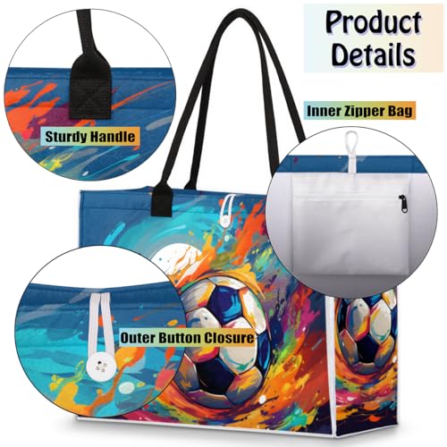 Colorful Soccer Balls Tote Bag for Women Large Beach Bag Reusable Tote Bags for Work Travel Beach Shopping4