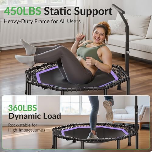 BCAN 51 Inch Octogonal Mini Trampoline, Max Load 450 Lbs, Fitness Trampoline with Adjustable T-Handle Bar, Quiet Elastics, Bigger, More Stable, Exercise Bounce - Image 6