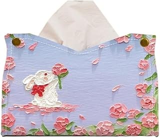 Caja de Pañuelos Cubierta de caja de pañuelos, pintura al óleo colorida, soporte de pañuelos de cuero PU, cubierta de pañuelos de oficina, soporte dispensador de servilletas for el hogar y la Oficina