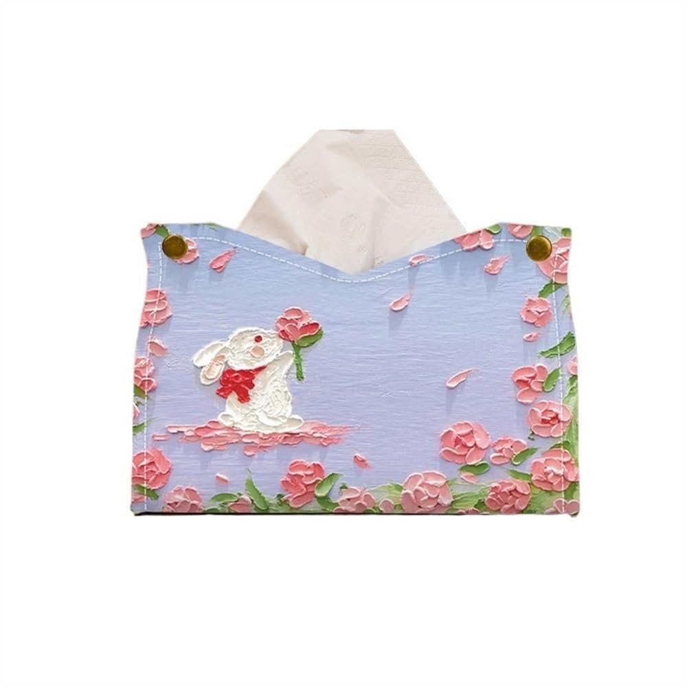 Boîte à mouchoirs avec étui en Cuir PU orné de peintures à l'huile colorées et Distributeur de Serviettes de Bureau