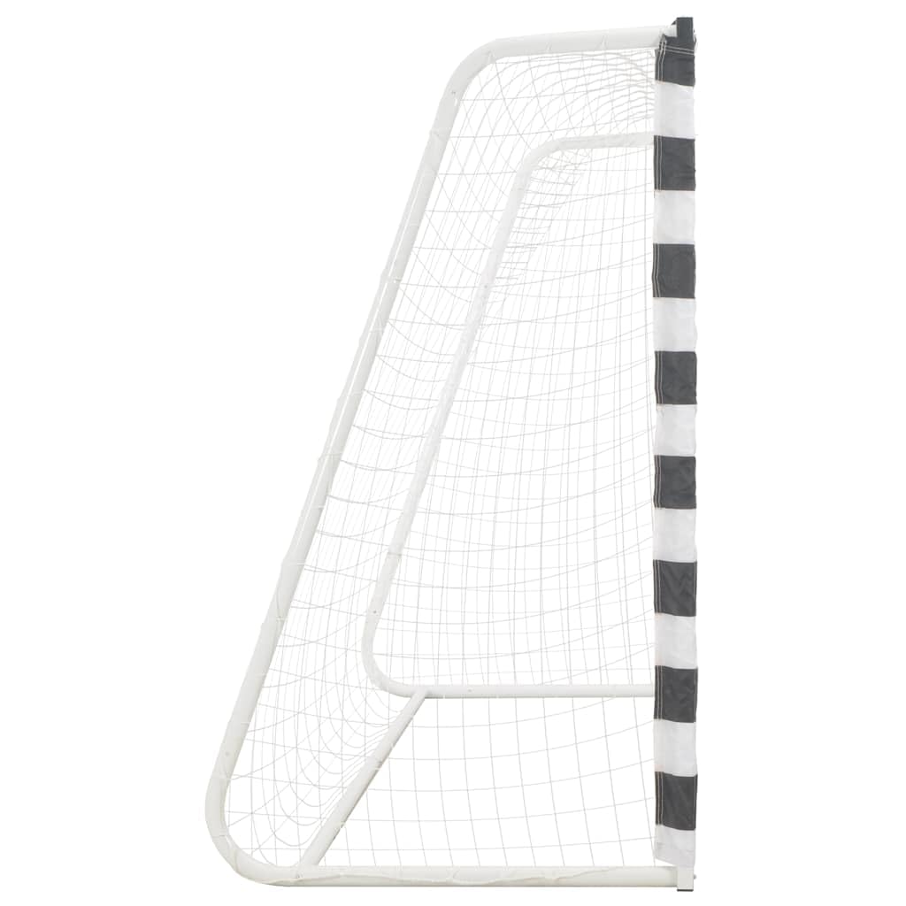 Porta da calcio in metallo, 300 x 160 cm, colore nero e bianco, con rete in polietilene, resistente alle intemperie, robusta spina per bambini, ragazzi e adulti, per interni ed esterni