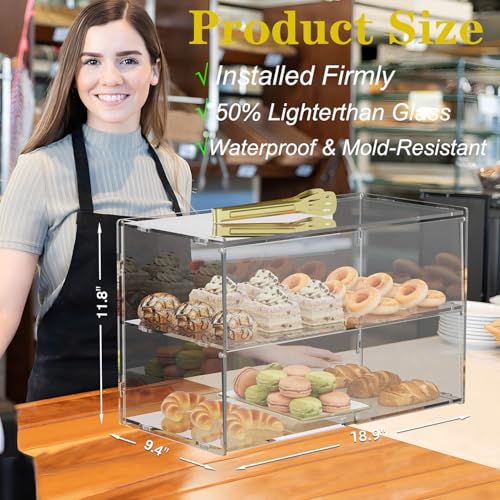 Acryvic Gebäckvitrine für kommerzielle Arbeitsplatte, Acryl-Bäckerei-Vitrine, Aufbewahrungsbox für Dessert, Donut-Brot, Kuchen, Cupcakes, Bagels, Kekse (2-stöckige Vitrine)