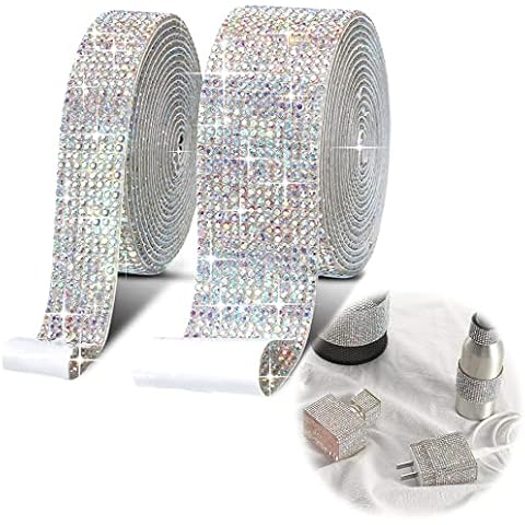 Showker Self Adhesive Crystal Rhinestone Diamond Ribbon Sticker DIY Event Bling Rhinestone Ribbon Decoration, for Car Phone Wedding Crafts Arts (Silver) Cover