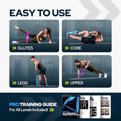 Image of Fabric Mini Resistance Bands Sets for Trainers, Bootcamp, Gym for Men and Women in Fun Colors - Ebook, Videos and Workout Chart Included by Iron Core Fitness
