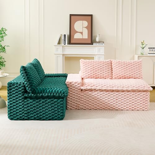 Image of KEIKI 120 inch Modular Boneless Couch Full Chaise for Living Room, 4-Seater Sectional Couches for Living Room Furniture, Deep Seat Extra Large Sofa Bed for Living Room Furniture Pet Friendly, Green Pink