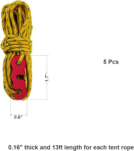 Miniatura 2 de 5 piezas de cuerda reflectante de 13 pies con tensores de cuerda de tienda de campaña de alta resistencia, toldo de cuerda de paracaídas, kit de