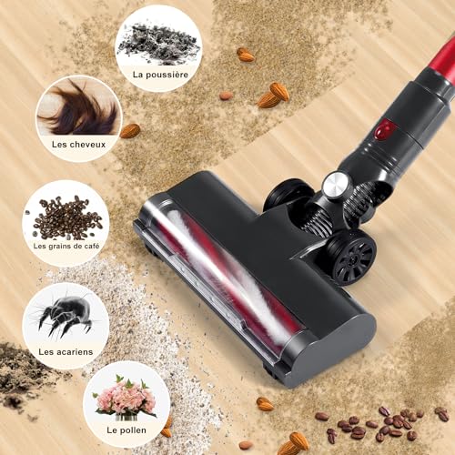 Cordless Vacuum Cleaner, 1L 16Kpa 49Mins Vacuum Cleaners for Home, 4 in 1 Lightweight Powerful Stick Vacuum, with LED Display, for Hardwood Floor Carpet Car Pet - Black/Red