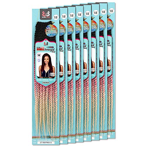 [8 PACKS DEAL] Bobbi Boss Synthetic Pre-Looped Bomba SENEGAL TWIST 18" Crochet Braiding Hair w/Filigree Tubes BTWST18 (3T1B/PK613)
