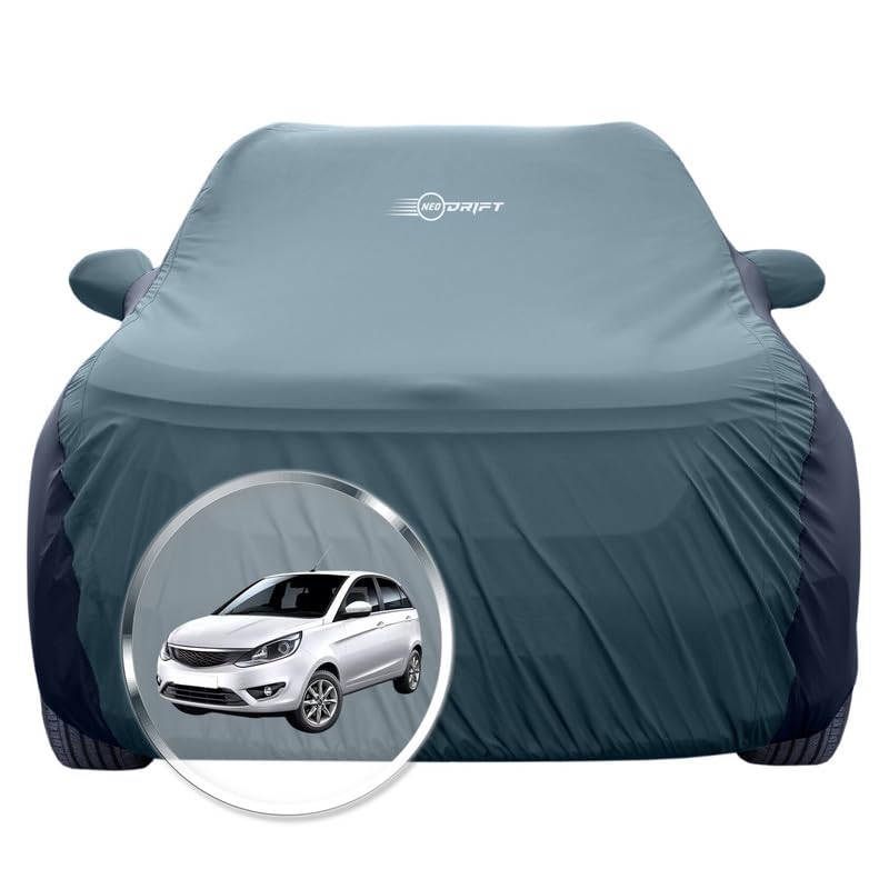Image of NEODRIFT 'SuperTech' Car Cover for Tata Bolt (100% Water-Resistant, All Weather Protection, Tailored Fit, Multi-Layered & Breathable Fabric) (Colour: D.Green+Black)