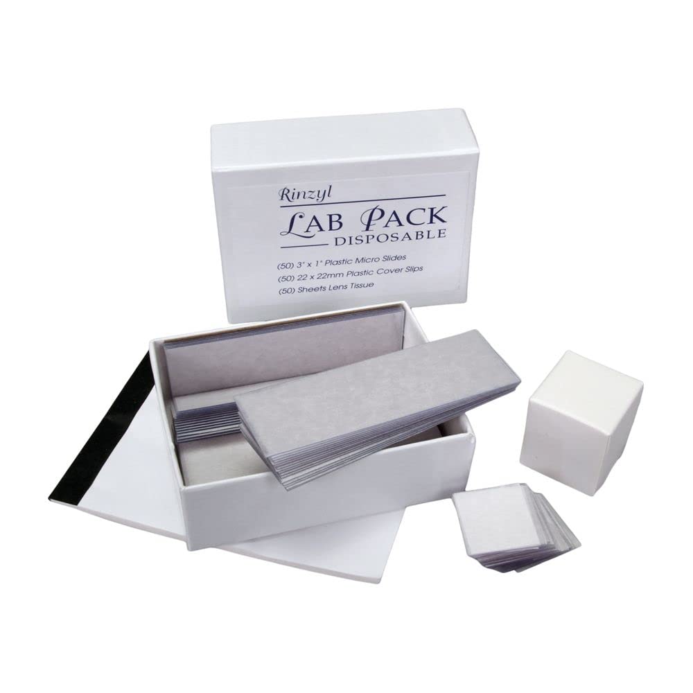 Disposable Lab Pack 50 Slides, 50 Plastic Coverslips, And Lens Paper Booklet Microscope Slide