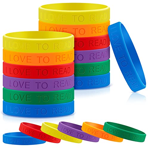 Jutom 60 Pcs I Love to Read Silicone Bracelets Colorful Motivational Wristbands for Kids Classroom Reading Rewards Prizes Library Supplies Summer Reading Gifts & Incentives Bulk Pack