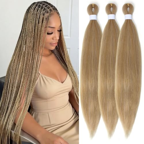 Gaoleif Ash Honey Blonde Braiding Hair Pre Stretched Mixed Box Braids Hair Extensions Yaki Texture Synthetic Hair for Braiding (26 In Ash Honey Blonde)