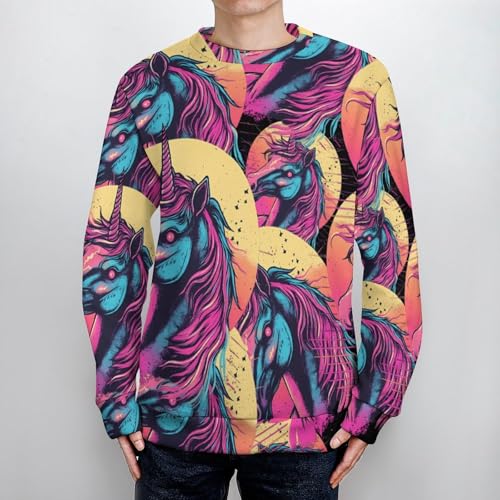 Vintage Art Unicorm Men's Crew Neck Sweater Knit Pullover Women Casual Long Sleeve Crewneck Loose Fit Top4