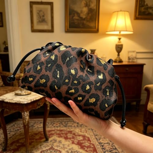 Pochette léopard haut de gamme et trousse de beauté chic plissée