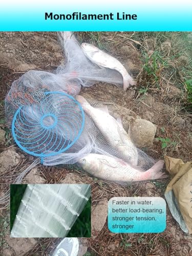 Siatka wędkarska dla początkujących, 45 cm, monofilamentowa, ręczna siatka do rzucania jezior, rzek i stawów, zawiera linę 9,8 m i zestaw naprawczy, łatwa w użyciu