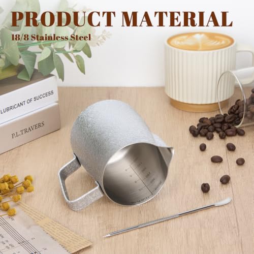 Image of Amrules Milk Frothing Pitcher 12oz Frother Cup Barista Tools, Crackle