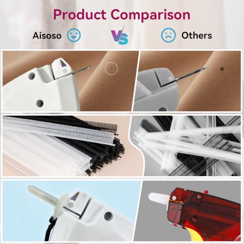 Image of AISOSO Handheld Tagging Gun for Clothes, with 3000 Fasteners, White | Includes 0.5mm Needle Quick Clothing Fixer, 1500pcs Each in Black & White, for Securing Cuffs, Collars, Tags