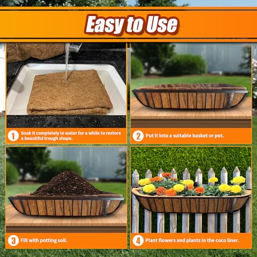Sinimaka Coco Liners for Planters 24 Inch, 4 Pack Trough Window Box Liners, Coconut Fiber Liners for Planters Flower Baskets Garden Outdoor Plants