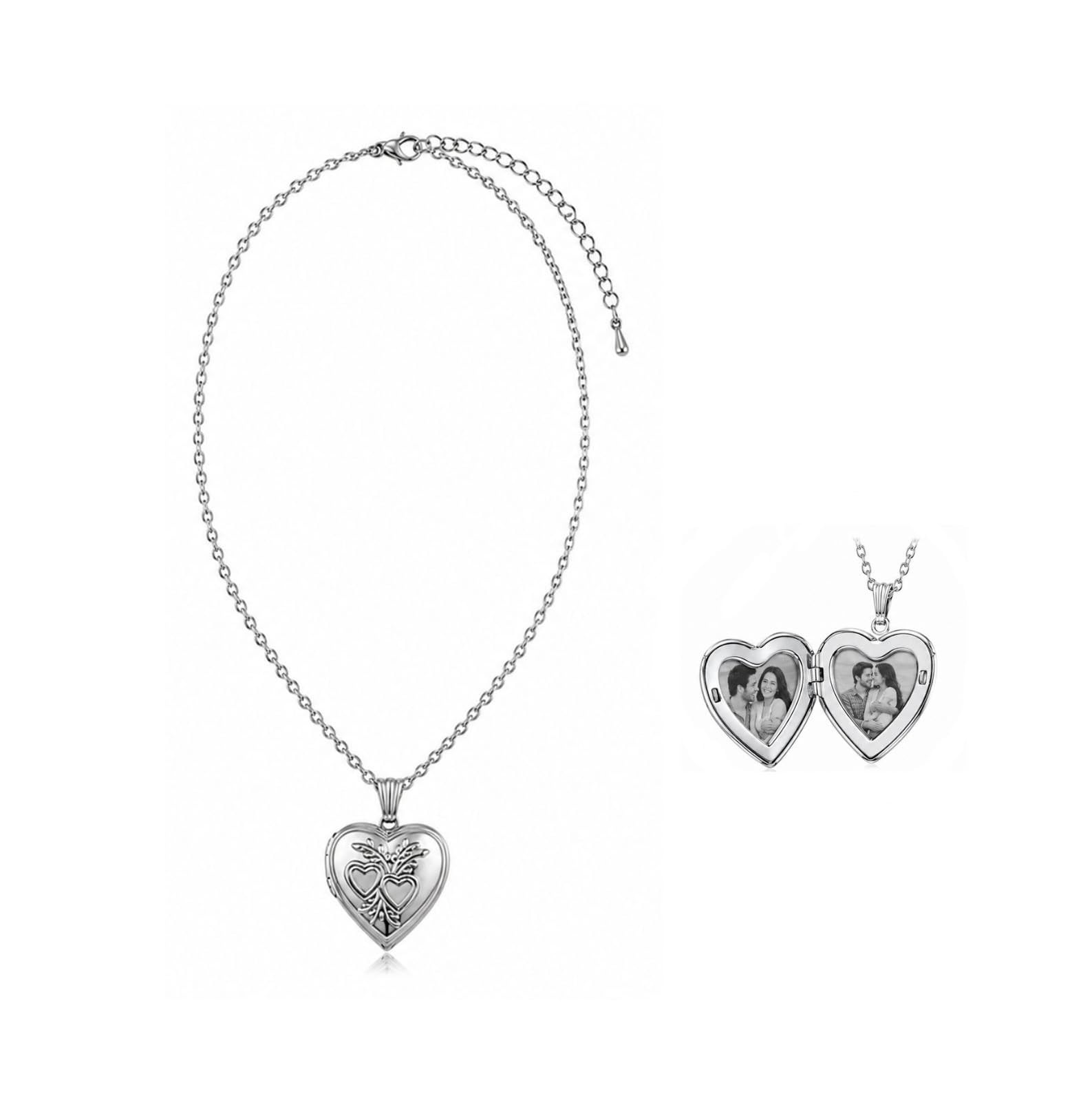 Vintage Heart Photo Memory Locket Necklace with Silver Chain | Anti Tarnish Neck Wear For Teens And women | Openable Memory Locket Pendant | Heart Charm Necklace | Valentines Day Birthday Gift For Women | Y2K Pinterest Jewelry (Silver)-image-4