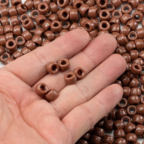 Image of Gxueshan 1000 Pcs Acrylic Brownish Red Pony Beads Friendship Beads 6x9mm Bulk for Bracelet Necklace Jewelry Making Earring Hair Braiding Kandi Beads