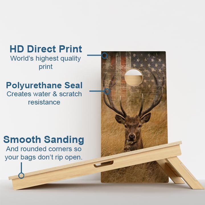 CornholeGamesUSA Pro Cornhole Boards Set | Made in USA | 3/4 Baltic Birch | No Bounce | Triple Thick Legs | Two Brace & Handles, Tournament 2x4 Regulation Set with Score Tower & Cornhole Bags