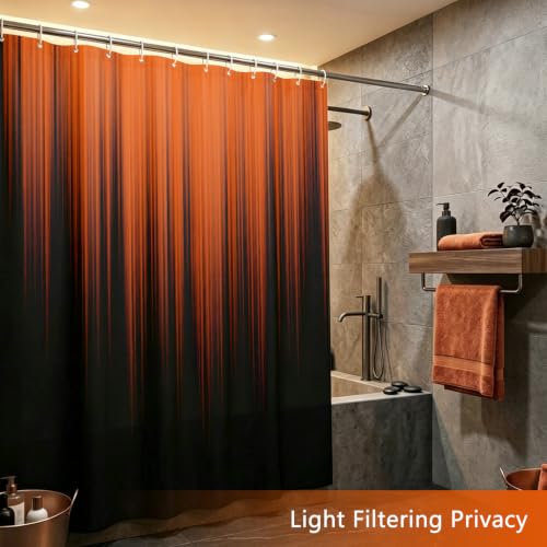Image of AAtter Orange and Black Shower Curtain, Modern Ombre, 60x72 Inch, 12 Hooks