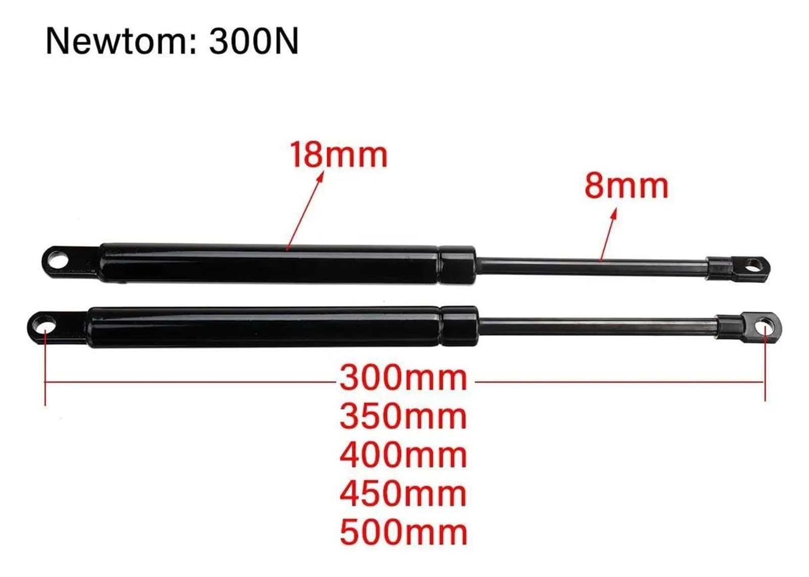 Boot Gas Spring Struts 300-600mm 300N Car Gas Struts