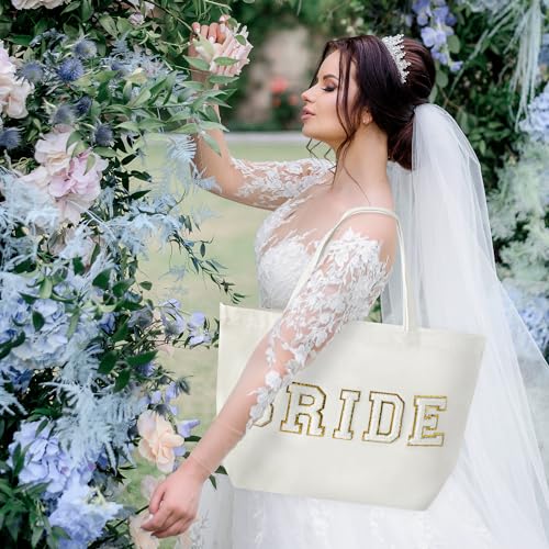 Bolso Tote de Lona con Parches de Chenille y Bolsillo con Cierre miniatura 2