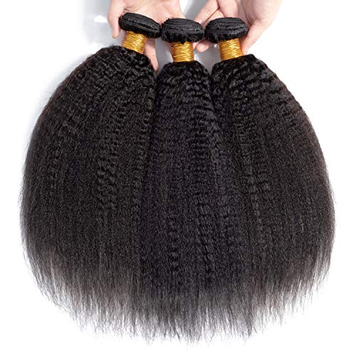 Brazilian Kinky Straight Virgin Human Hair 3 Bundles Unprocessed Virgin Human Hair Weave Natural Black Color Remy Hair(20 22 24inch)