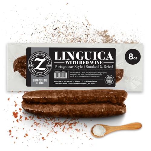 Zick&rsquo;s Specialty Meats Linguica Portuguese Sausage w/Red Wine (8oz) | Dried and Smoked Sausage...