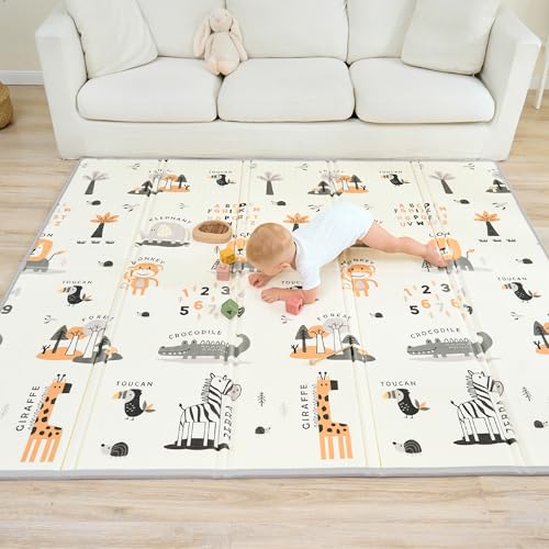 Tapis D'éveil Bébé Pliable Epais Réversible 150x180x1cm - tapis De Jeu Pour Enfant Bebe - tapis De Sol XXL En Mousse - Tapis De Motricité Favorisant Le...