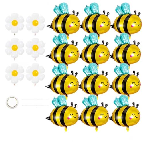 Image of 18 Pack Bee Balloons and Daisy Flower Balloons，31.8 Inch Black Bumble Bee Foil Mylar Balloons for Bee Baby Shower Bumble Bee Themed Birthday Parties Party Backdrop Decor & Holiday Gifts