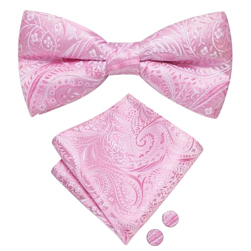 Image of Dubulle Mens Paisley Striped Bowtie Set Pre-tied Bowtie for Men and Pocket Square Set Wedding Business