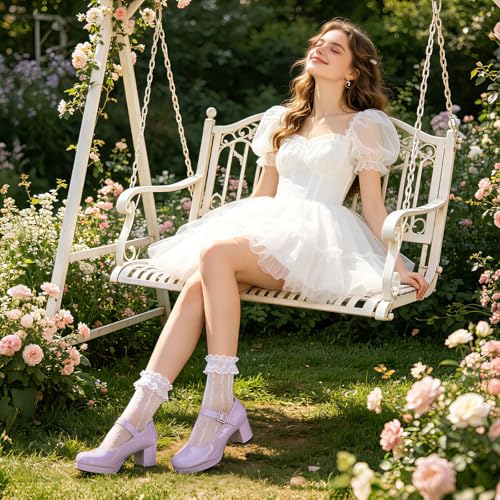 Image of femflame Women's Low Chunky Heel Mary Jane Pumps Ankle Buckle Strap Sweet Round Toe Dress Shoes JK Cosplay Uniform Dress Shoes