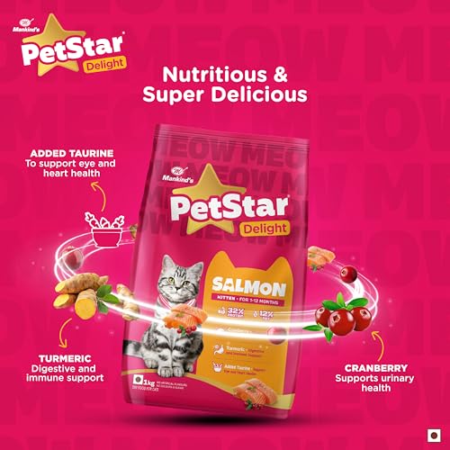 Image of Mankind PetStar Kitten Cat Food - Salmon Flavour (1 Kg) | Complete & Balanced Nutrition for Healthy Growth, Urinary, Immune & Digestive Support