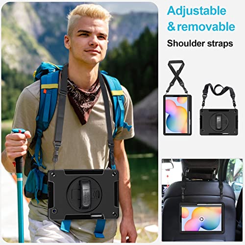 Image of Case for Galaxy Tab S6 Lite 10.4 Inch 2024 /2022 /2020 : Military Grade TPU Shockproof Cover with Screen Protector - Stand - Shoulder Strap - Handle - S-Pen Holder for Samsung Tablet S6 Lite - Black