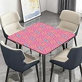 Morbuy Mantel Cuadrado Impermeable Protector Mesa con Borde Elástico, Antimanchas Cubre Encimera Cubierta de Mesa con Estampados Clásicos para Cocina (Rojo Rosa,90x90cm)