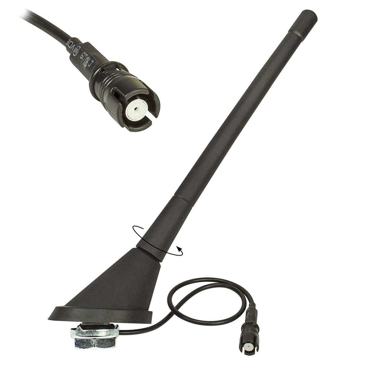 tomzz Audio 1000-005 Auto Antenna Tetto 16V Amplificatore RAKU 2 II compatibile con Audi Opel Seat Skoda VW Anti Noise Rod 17,5cm 60 gradi
