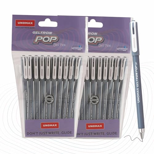 Image of UNOMAX Geltron Pop Gel Pen Black Pack of 20 | Elevate Your Writing Experience: Smooth Writing, Matt Finish Body, Super Smooth Writing, Waterproof Ink Technology,Exam-Friendly