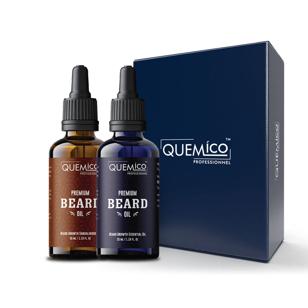 Quemico Professionnel Premium Beard Oils Gift Box - Almond oil + Sandalwood Oil set For Itch-Free Beard Growth | 35ml each (Almond + Sandalwood) (B09XR42W1K) Amazon Price History, Amazon Price Tracker