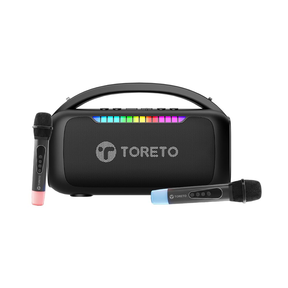 Toreto Wireless Bluetooth Speaker 40W with Dual Wireless Karaoke Mic, 6H Playtime, Voice Changing Feature, Deep Bass, USB, TWS, AUX, TF Card, Outdoor Travel Party Speaker, RGB Light (STELLAR X, Black)-image-22