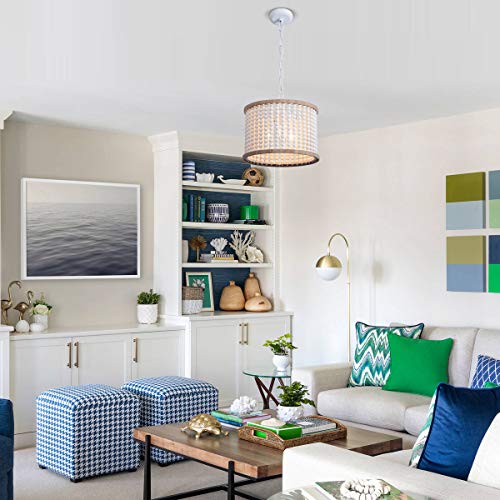 VILUXY Bohemia Wood Beaded Chandelier Antique Rustic Pendant Light White Finishing for Bedroom, Kitchen Island, Girl Room 3-Light - Image 4