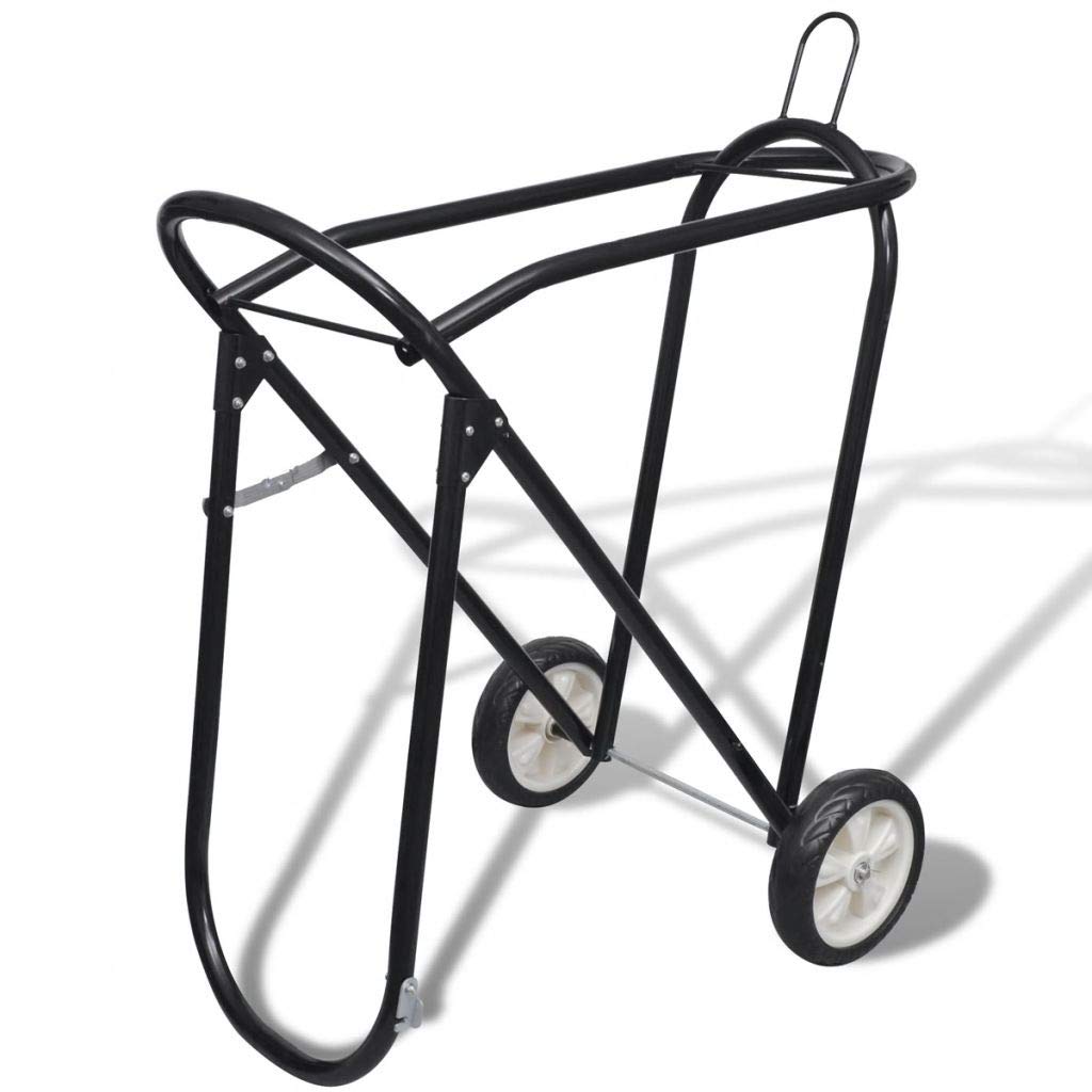 Festnight Silla de Montar Montura para Caballo Plegable con 2 Ruedas Metálico Negro