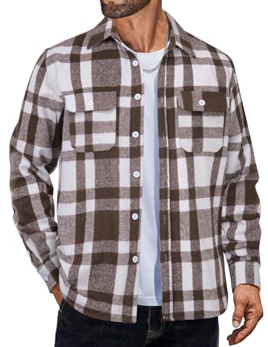 Image of COOFANDY Mens Flannel Shirts Long Sleeve Plaid Shirt Jacket Button Down Shirt with Pockets