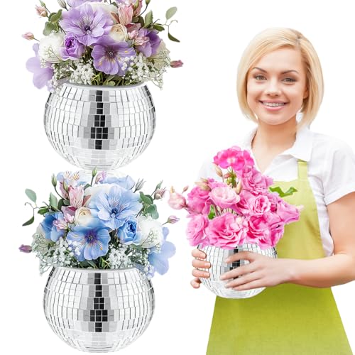 Image of Mirrored Disco Ball Planter,2 Pcs Disco Ball Vase,4.4 x 6 Inch