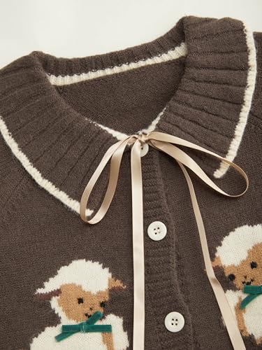 CIDER Women Going Out Knit Cute Cardigan Sweater Sheep Embroidery Ribbon Tie Casual Cardigan2
