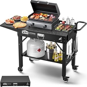 Leteuke Grill Cart for Blackstone Griddle, Portable Outdoor Grill Table, Foldable Cart Table with Wheels for Ninja Grill, Grill Cart Fit 17 Inch Or 22 Inch Griddle, BBQ Prep Table with Seasoning Tray