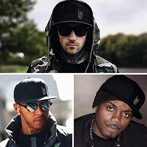 Image of Snapback Hats for Men Flat Bill Black Mens Baseball Cap Brim Snap Back Adjustable