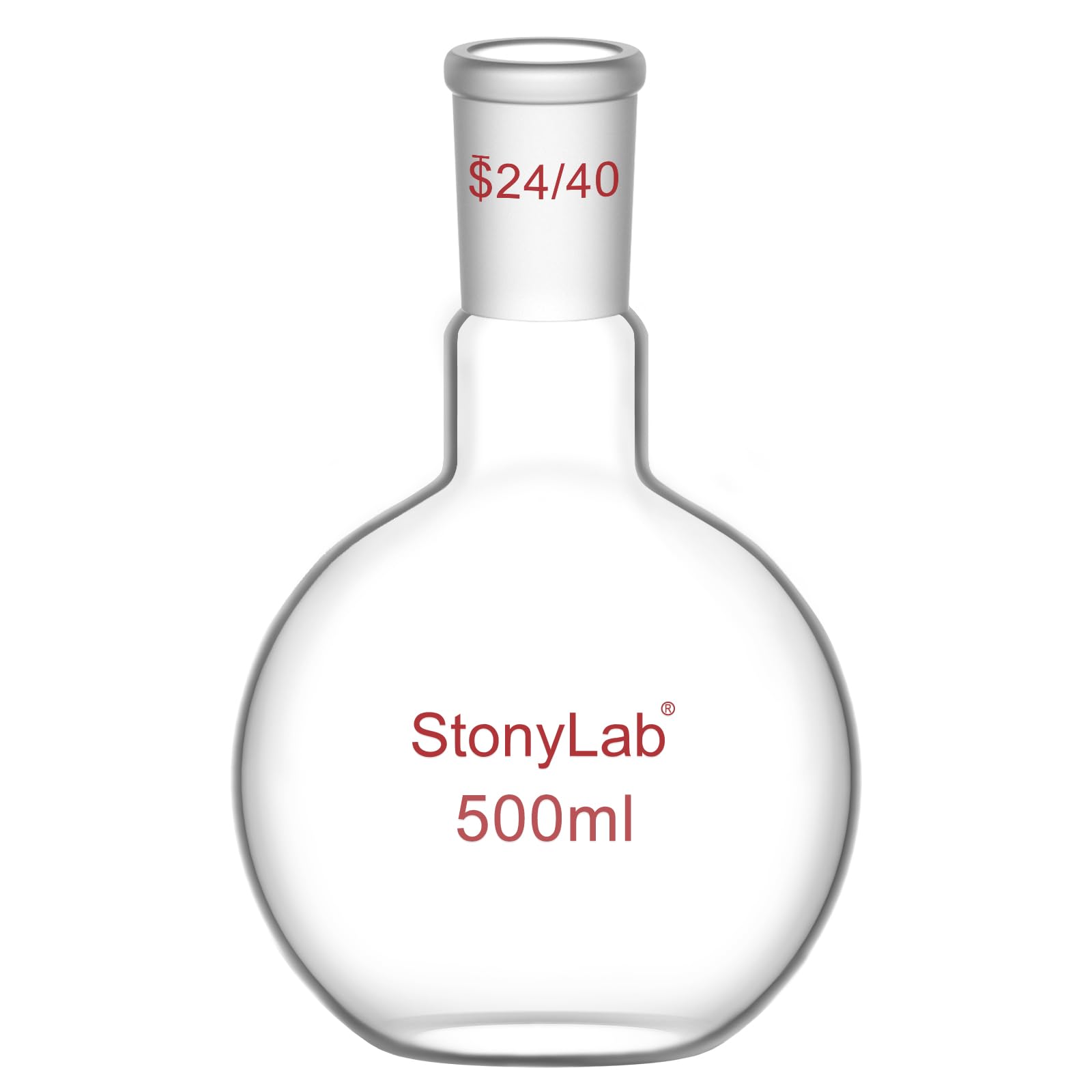 stonylab Pallone di Ebollizione a Fondo Piatto con Collo Singolo Borosilicato in Vetro, con Giunto Esterno Conico Standard 24/40, Matracci da laboratorio Palloni per Ebollizione Boiling Flask, 500ml